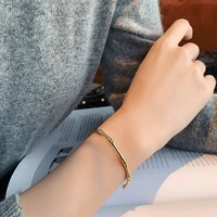 new design trend bamboo shape opening adjustable big circle bracelet suitable for ladies girls fashion simple hoop metal jewelry