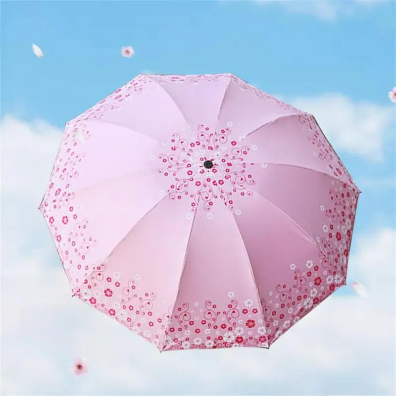 Портативный ручной складной зонт цветущий в воде черный женский Ветрозащитный