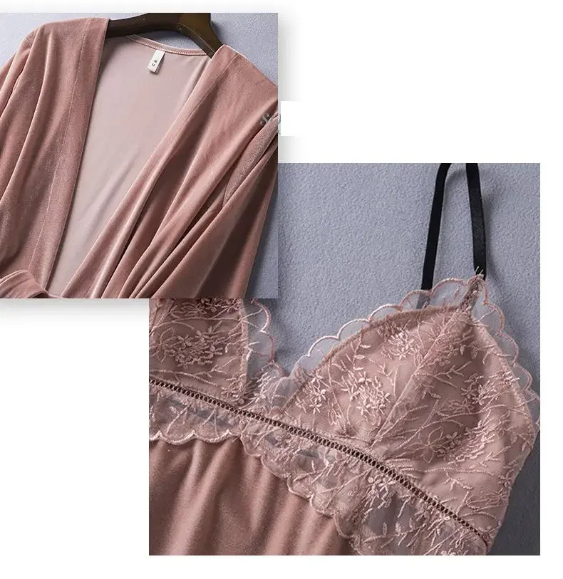 Комплект из кружевного халата и рубашки женская одежда для сна ночная рубашка