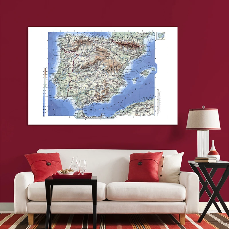 

225*150cm The Spain Orographic Map In Spanish Non-woven Canvas Painting Poster and Prints School Supplies Home Decoration