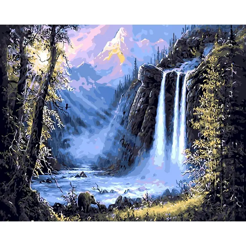 

GATYZTORY Рисование по номерам для взрослых водопад пейзаж 60x75 см DIY Краска по номерам на холсте без рамки ручная краска домашний декор