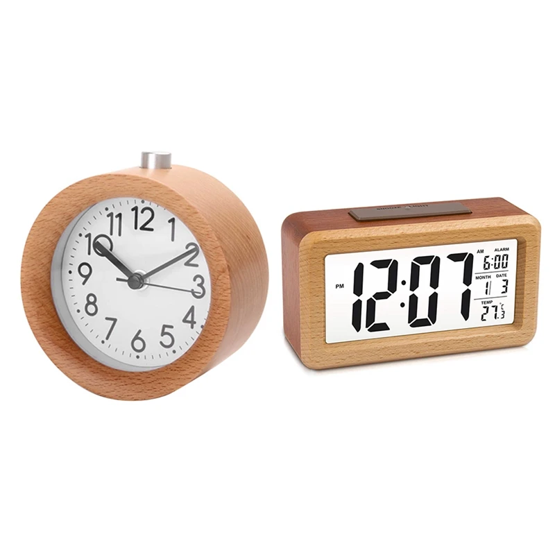 

Wooden Large LED Digital Alarm Clock, Smart Sensor Night Light & Wooden Clock Snooze Bedside Kids Alarm Clock