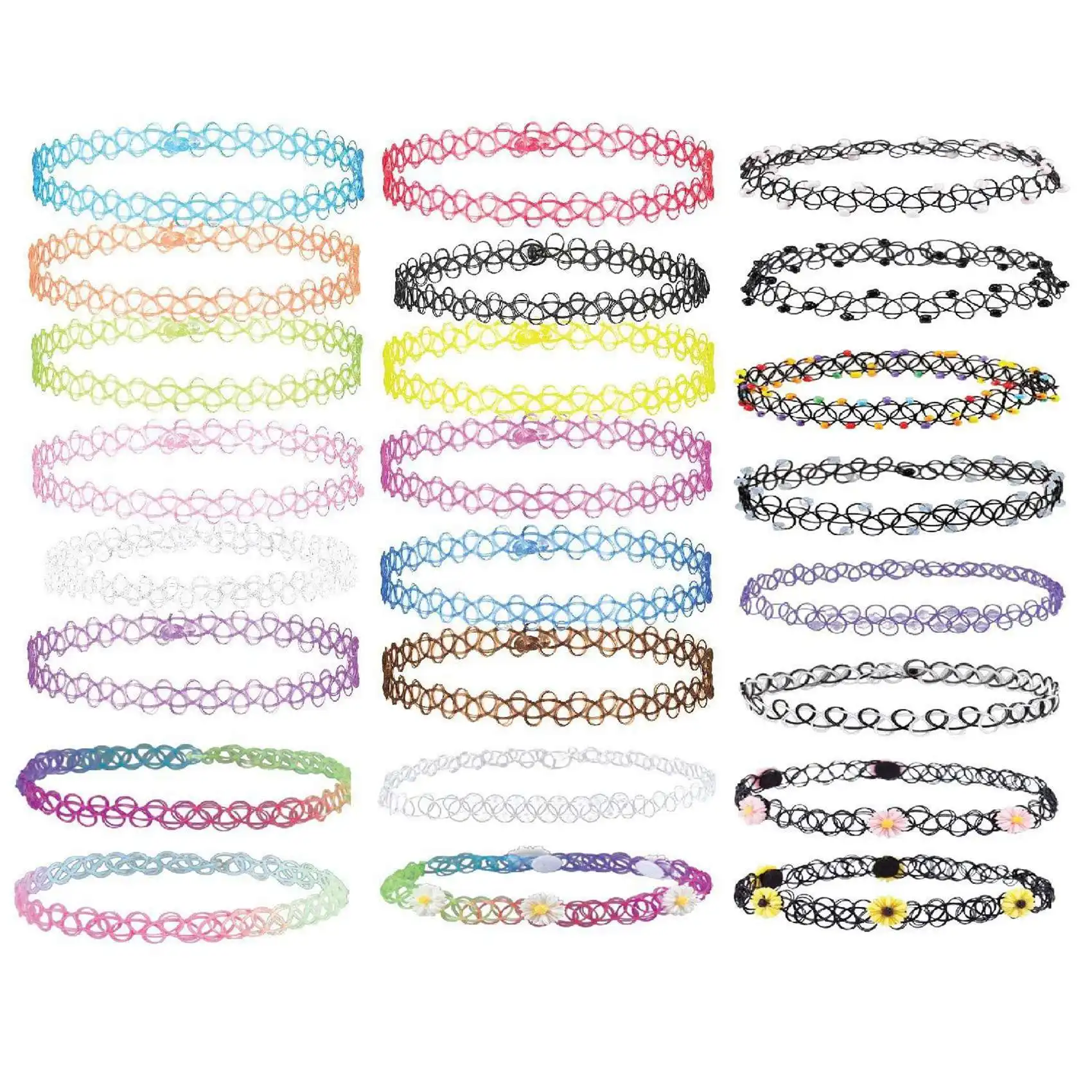 

24PCS Necklace Gothic Henna Tattoo Stretch Elastic Plastic Jewelry Value Pack