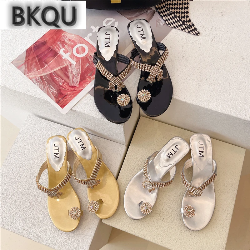 

Summer 2022 New Fashion Women Sandals Fashion Rhinestone Over Top Big Heel Sandals and Comfort Slippers Women Shoes