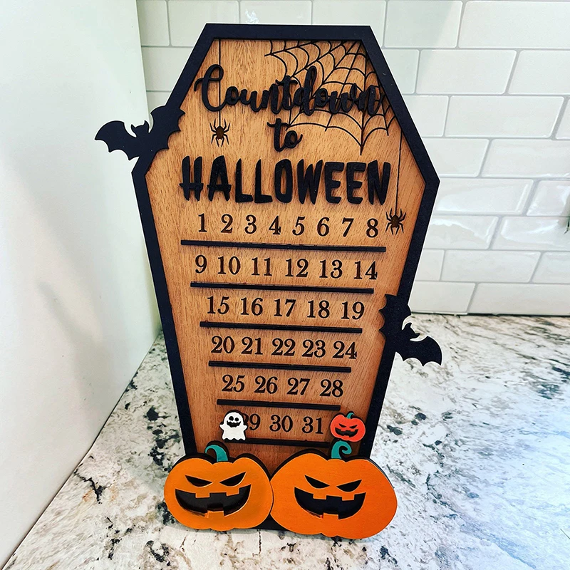 

Halloween Advent Calendar Wooden Countdown To Christmas Decor Horror Ornaments Ghost Design for Indoor Home Party Decoration