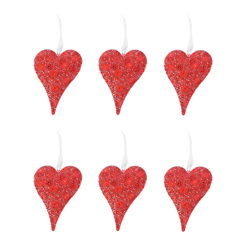 

6pcs Valentine's Day Heart Decors Hollow-out Heart Pendant Hanging Decors