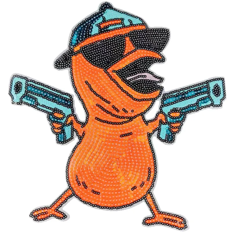 

255MM Duck Pistol Patches For Clothing Sequins Biker Badge Embroidery Fabric Patch Sequined Women Clothes Stickers Strange thing