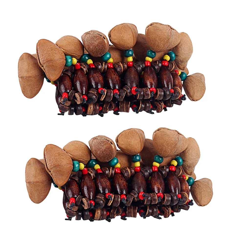 

2 Pcs African Nutshell Handbell Handmade Bracelets Drum Musical Instrument Dance Wrist Bells Funny Djembe Wood Unique Handbells