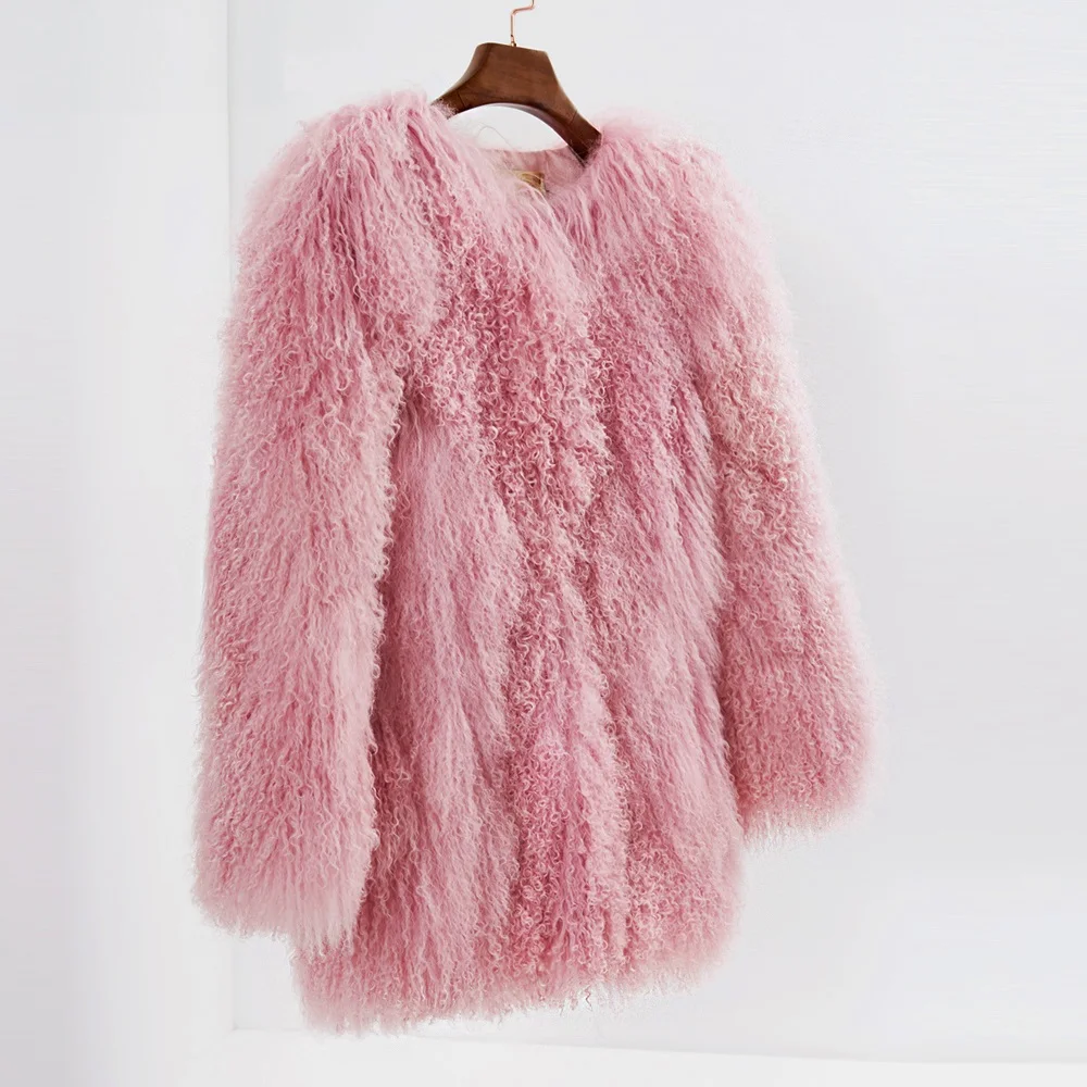 Milan Show Whole Mongolia Tan Sheep Fur Coats Women's 70CM Mid-Long High Fashion Overcoat Lady Luxurious Lambskin Parka Lamb Fur