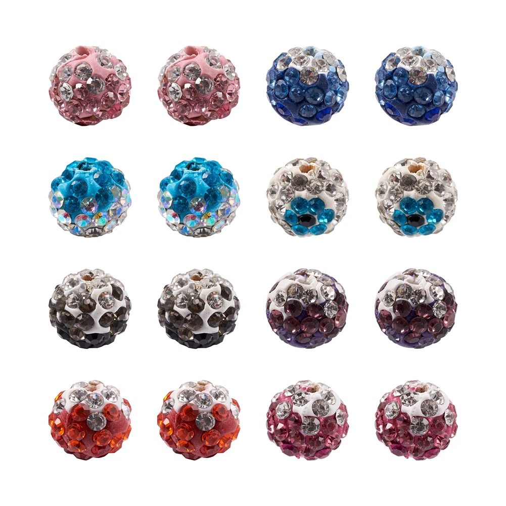 

Kissitty 64Pcs Mixed Color Two-Tone Handmade Polymer Clay Disco Ball Bead with Glass Rhinestone For Bracelet Jewelry Making Gift