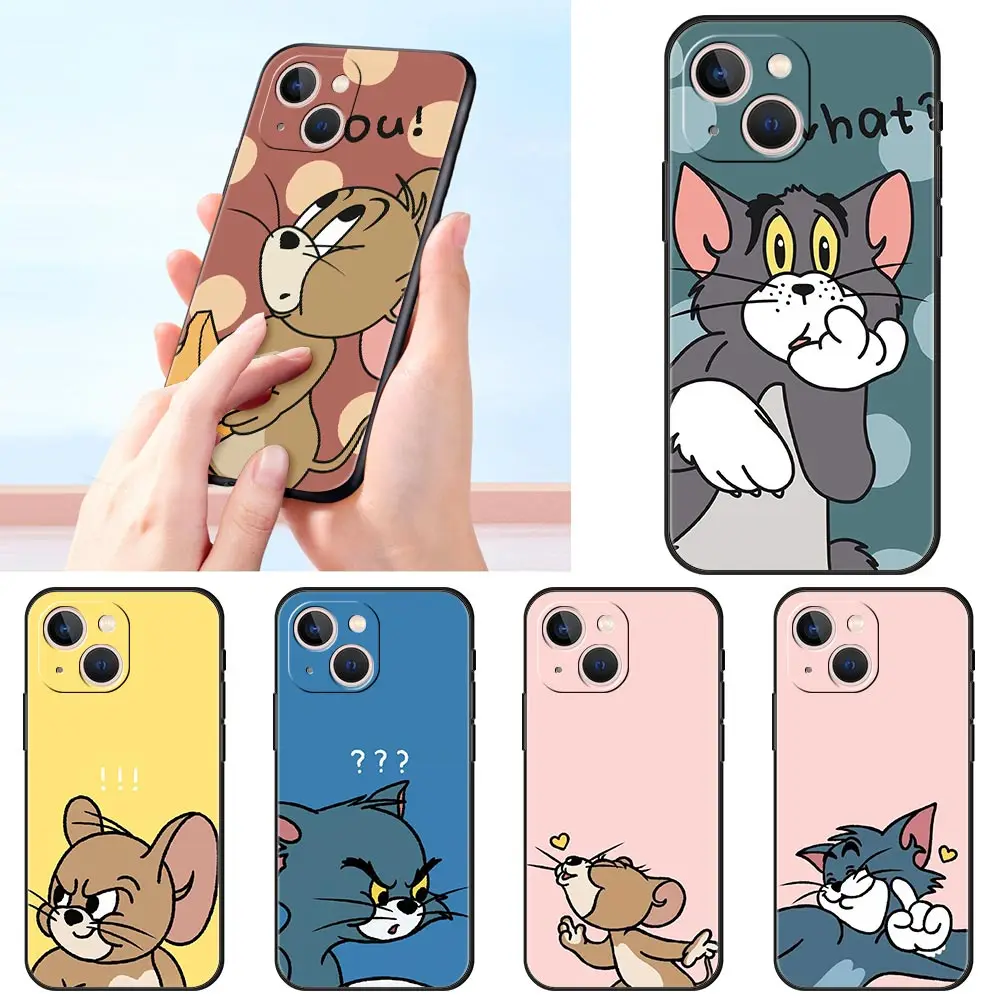 

Cartoon Cat-T-Tom-And Cute-J-Jerry Case For Apple iPhone 11 13 12 Pro 7 XR X XS Max 8 6 6s Plus 5 5S SE 2020 Black Phone Cover