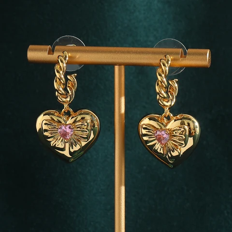 Серьги-капельки LOVE GREEN LIVE GREEN из меди с розовым кристаллом