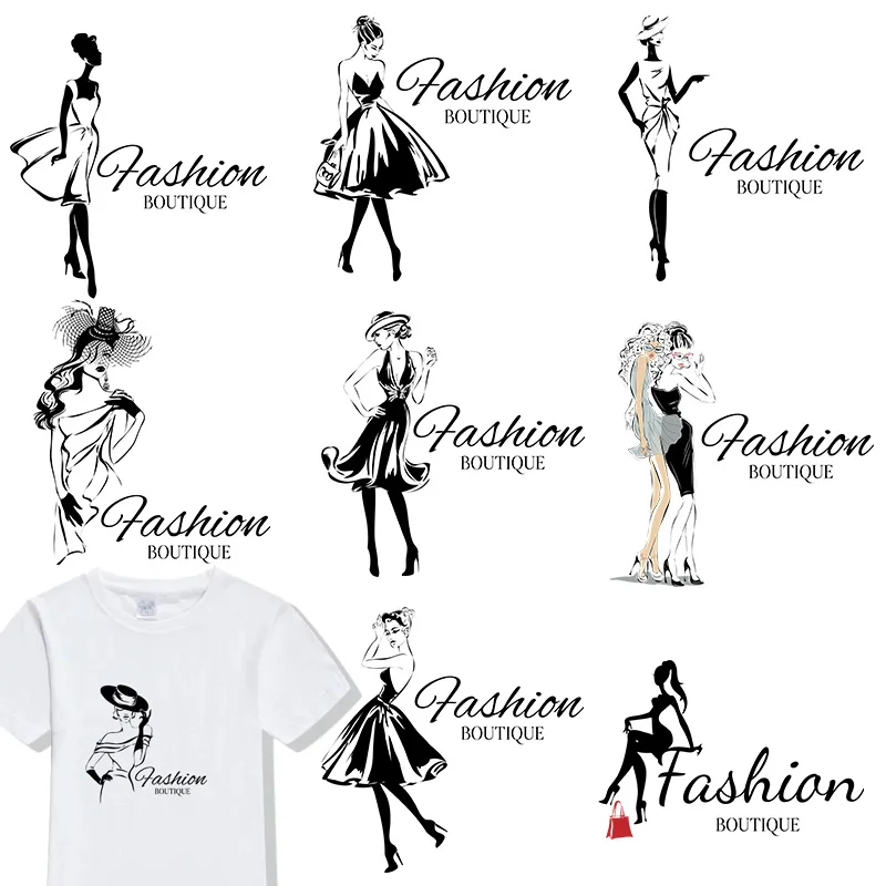 

Fashion Lady Heat Transfer Applique Iron-On Transfers For T-Shirt And Bags DIY Stickers Thermal For Women Clothes
