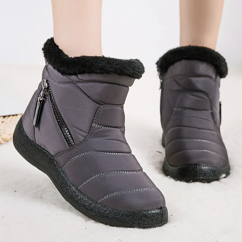 

Waterproof Women Snow Boots Zipper Ladies Flat Shoes