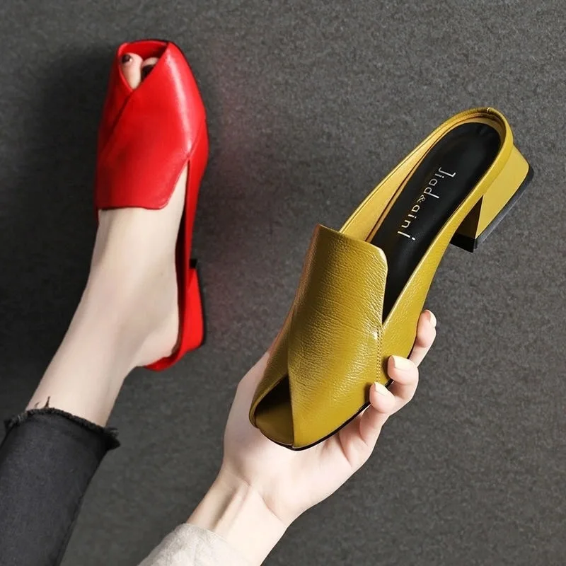 Summer Classic Mule Women Shoes Casual Peep Toes Female Half Slipper Womens Mule Low Heel Sandals Ladies Outdoor Sandal Slipper