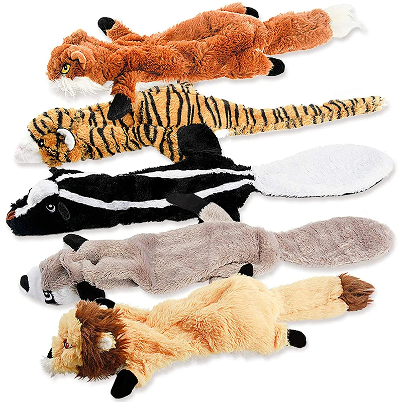 

Plush Dog Squeaky Toys Chew Toy for Small Medium Dogs Cute Raccoon Squirrel Tiger Fox and Lion Puppy Teething Interactive Toys
