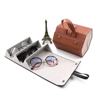 portable glasses organizer 35grids multi slot eyeglasses storage display travel folding sunglasses pu leather case home storage