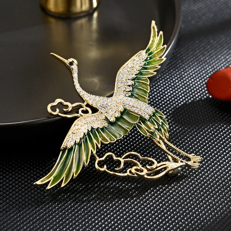 

Chinese Wind Luxury Xiangyun Fairy Crane ElegantTemperament Zircon HundredBrooch