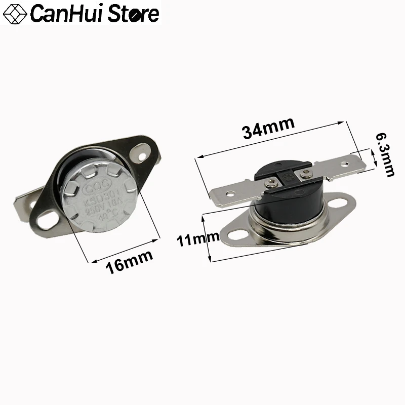 1шт нормально закрытый 10A / 250V KSD301 терморегулятор 40 50 65 70 85 90 100 110 115 120 125 135 140 145 150 155