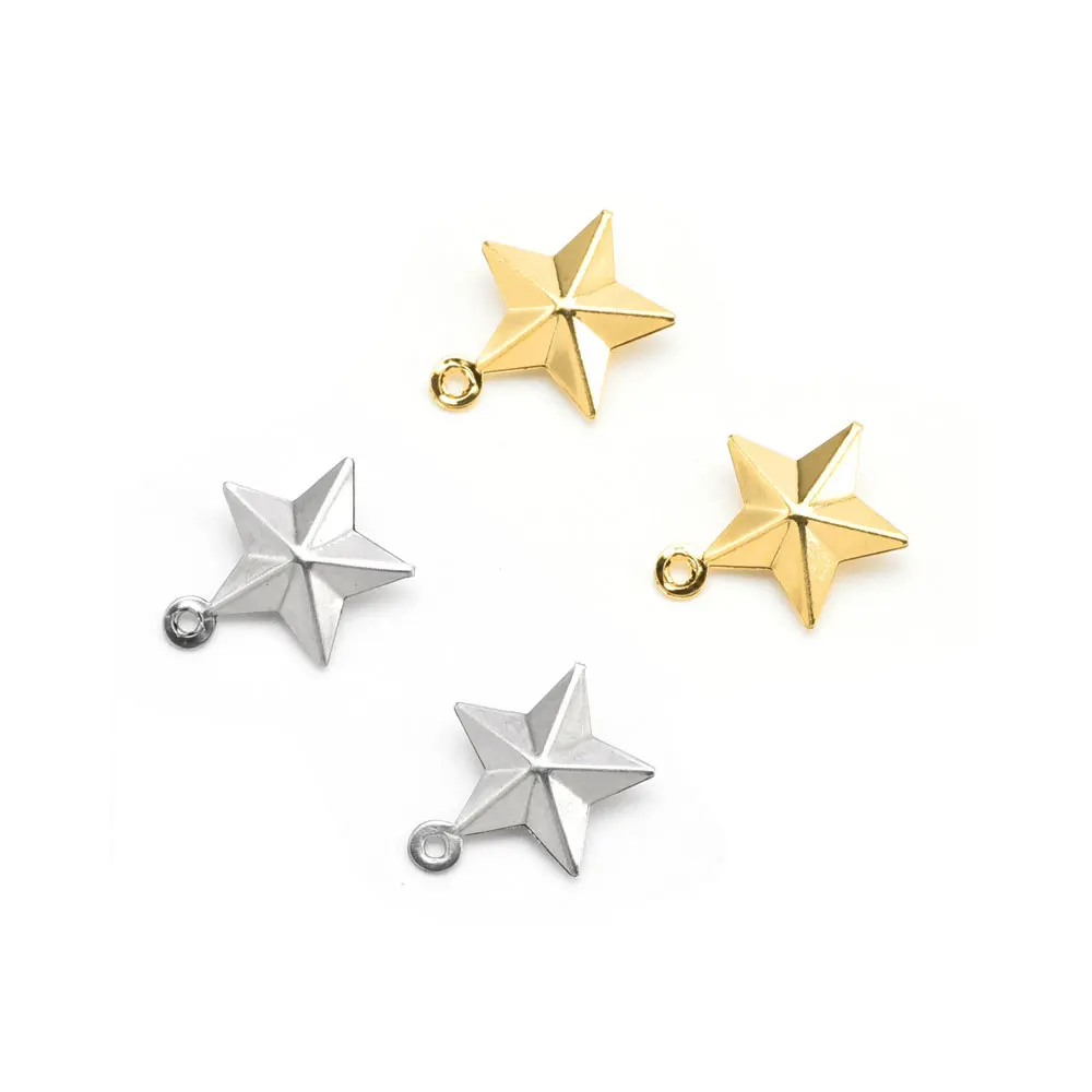 Бусины-подвески объемные в форме звезды, из нержавеющей стали, 20 шт.