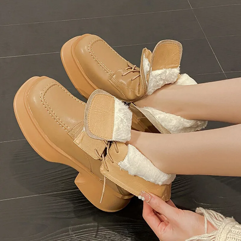 

Женские ботинки из натуральной кожи ENMAYLA, большие размеры 34-39, теплые зимние ботинки с шерстью, Модные ботильоны на толстом меху для женщин