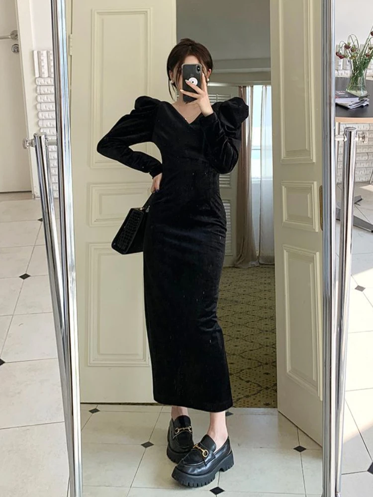 Женское винтажное платье макси элегантное во французском стиле с пышными