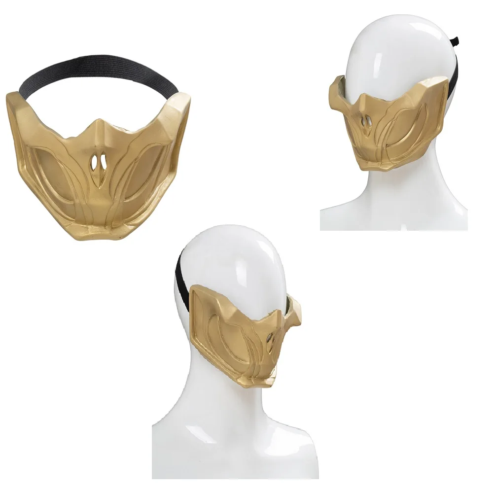 Mortal Cos Kombat 11 Cosplay Scorpion Latex Gloden Mask Helmet Masquerade Halloween Party Costume Props