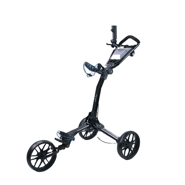 

One of the best-selling multi-function golf folding trolley, black aluminum cart with umbrella stand storage box and brake