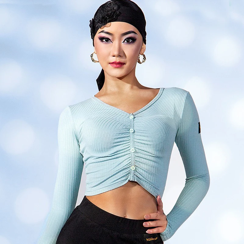 

Long Sleeve Crop Short Top Latin Dance Tops Women'S Practice Tops Ballroom Dancing Clothes Female Latin Dance Costumes SL6173
