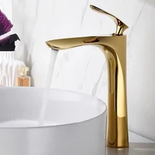 Luxury Golden Bathroom Faucet Hot Cold Water Sink Mixer Tap Brass Basin Faucets Single Hole Deck Mounted Tapware Single Handle