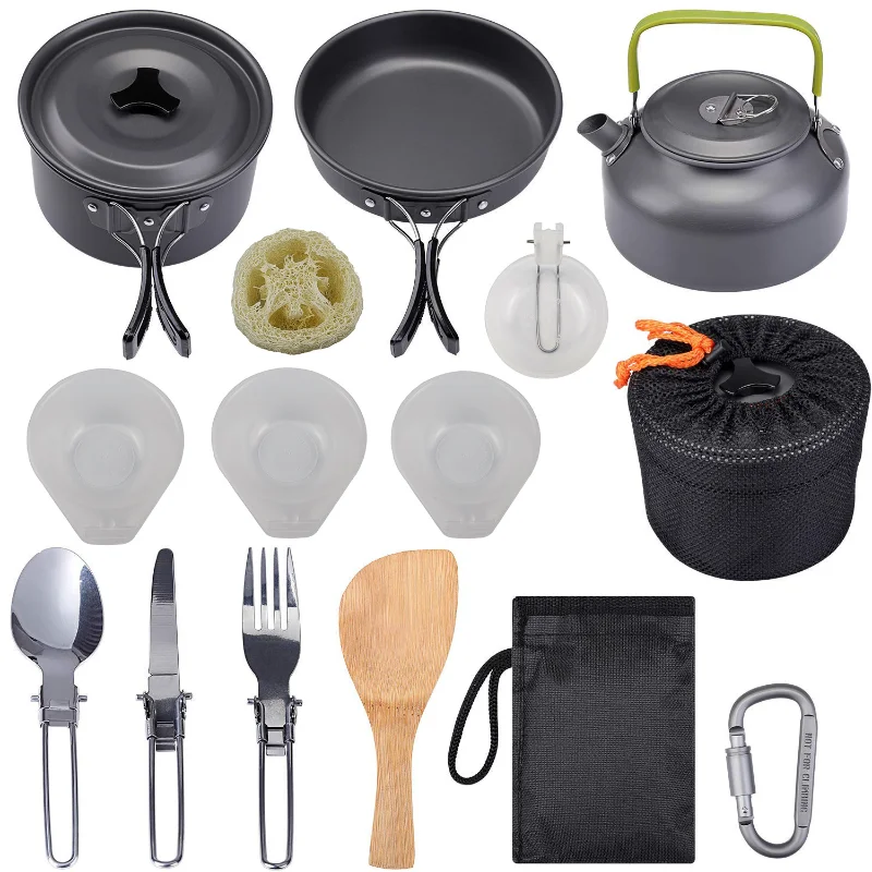 

12pcs Camping Cookware Kit Outdoor Cooking Set Water Kettle Pan Pot Travelling Hiking Picnic BBQ Tableware Camping Equipment