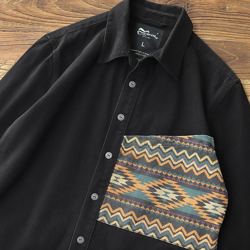 Thickened shirt jacket men's American retro Navajo contrast color old casual frock shirt to wear in autumn