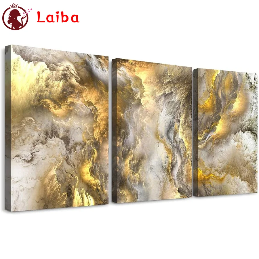 

Алмазная живопись, современные Красочные Золотые облака, полная выкладка, «сделай сам», алмазная вышивка, мозаика, Круглый Декор для дома, 3 шт.