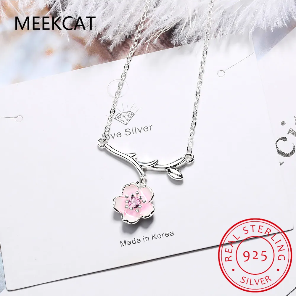 Ожерелья из стерлингового серебра 925 пробы с розовым вишневым цветом модные