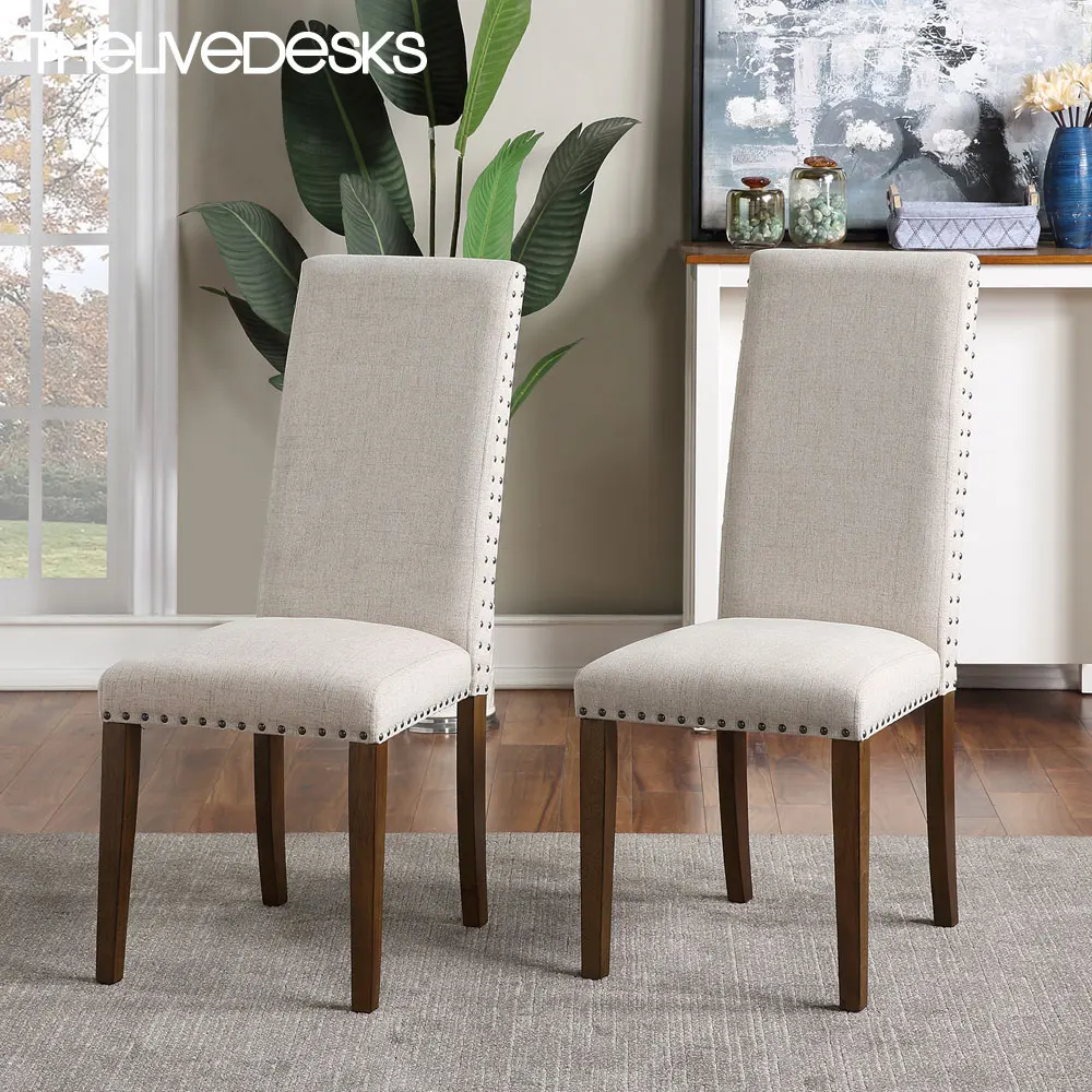 

Thelivedesks Set of 2 Upholstered Dining Chairs Dining Chairs Fabric Dining Chairs with Copper Nails