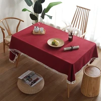 solid color tablecloth cotton tablecloth on the table tablecloths hemp northern europe tassel wedding decoration track cover