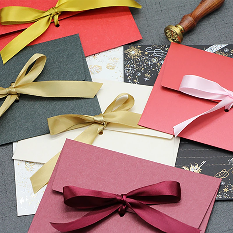 20pcs/lot Envelopes European Style Ribbon Solid Color High Grade Greeting Card Sets Business Birthday Wedding Invitation Gift