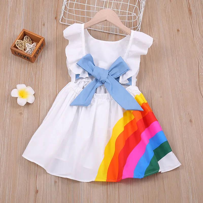

Summer dress new rainbow backless dress Korean version new princess dress children's clothing