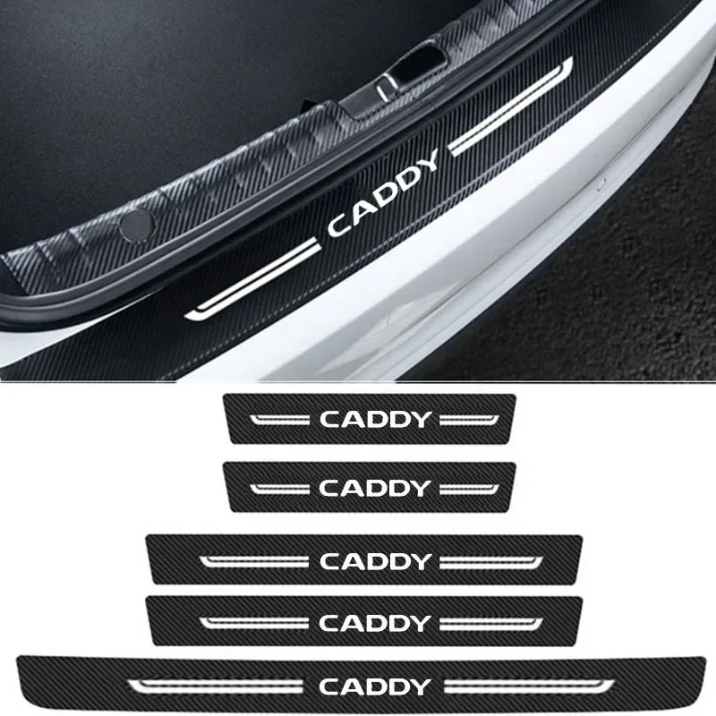 

Для Volkswagen VW CADDY логотип, защитная пластина на порог автомобиля, полоски на бампер багажника из углеродного волокна, наклейки на порог против царапин