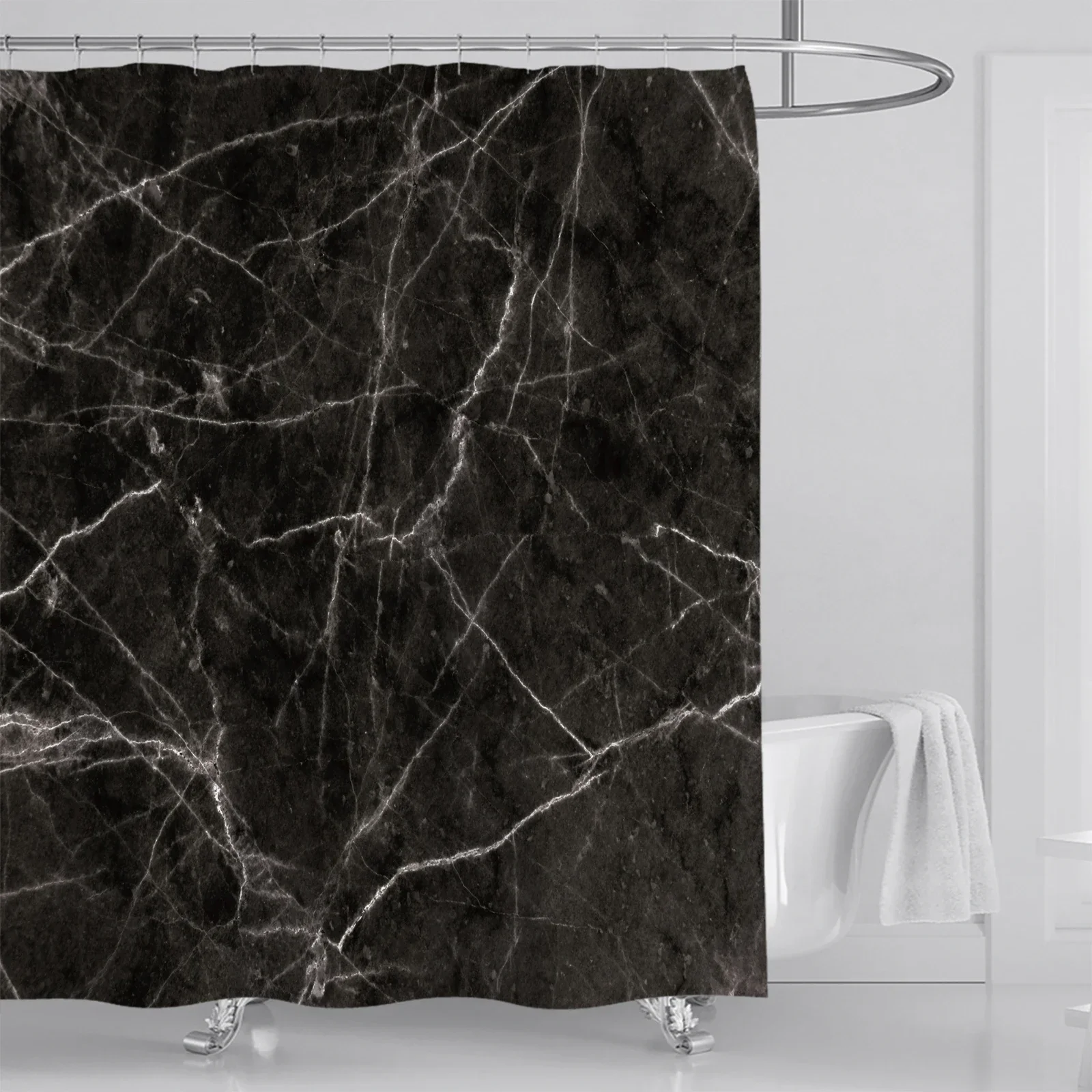 Rideau douche en tissu lavable pour Baignoire gris or marbre abstrait décoration d'intérieur imperméable luxe