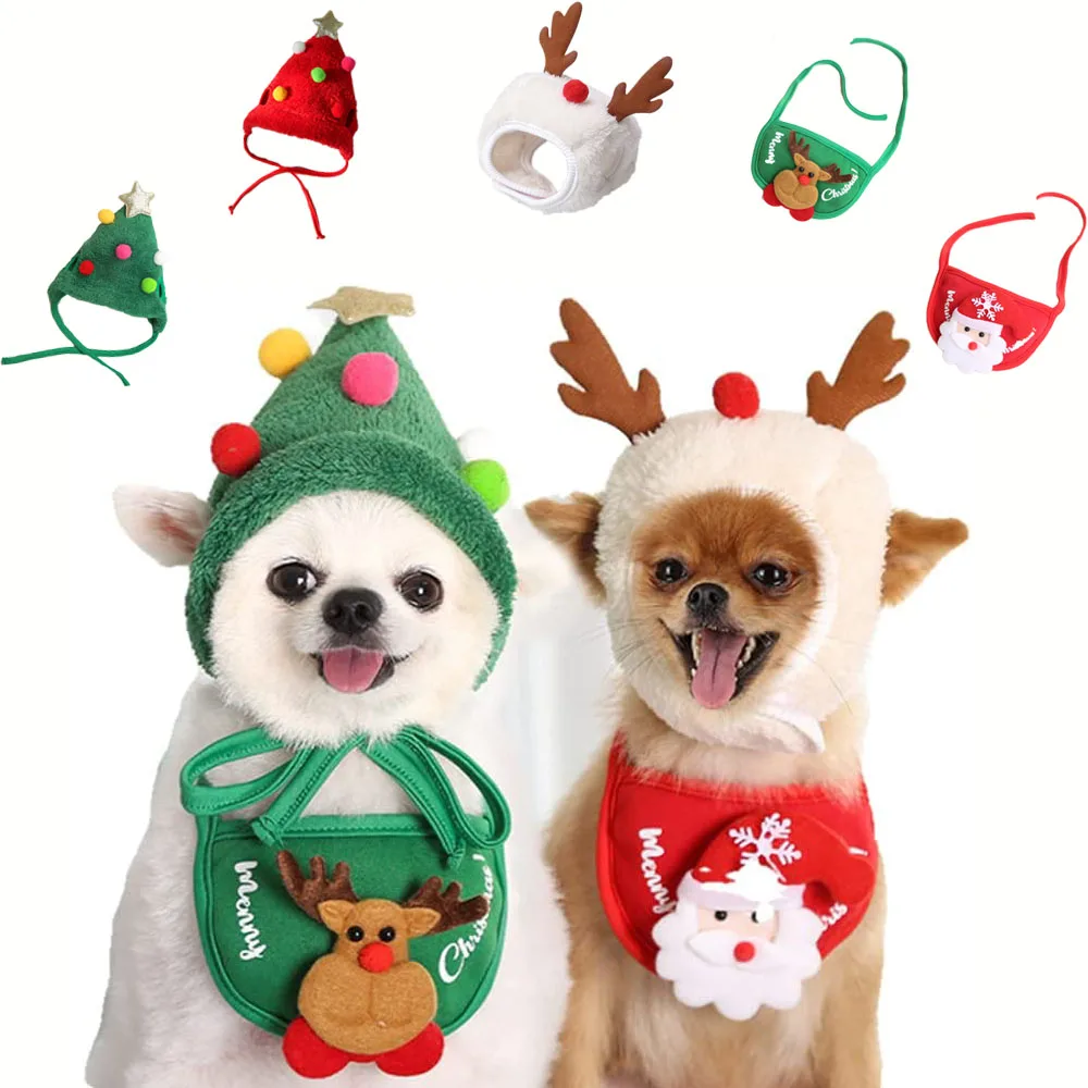 

Christmas Dog Hats Cute Dog Costume Antlers Saliva Towel Multicolored Balls Pet Hat for Cat Cap Chihuahua Washable Puppy Clothes