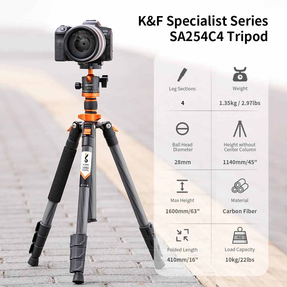 Фото Профессиональные портативные штативы K & F Concept, штатив из углеродного волокна для уличной камеры для путешествий с шаровой головкой на 360 ° д... №3