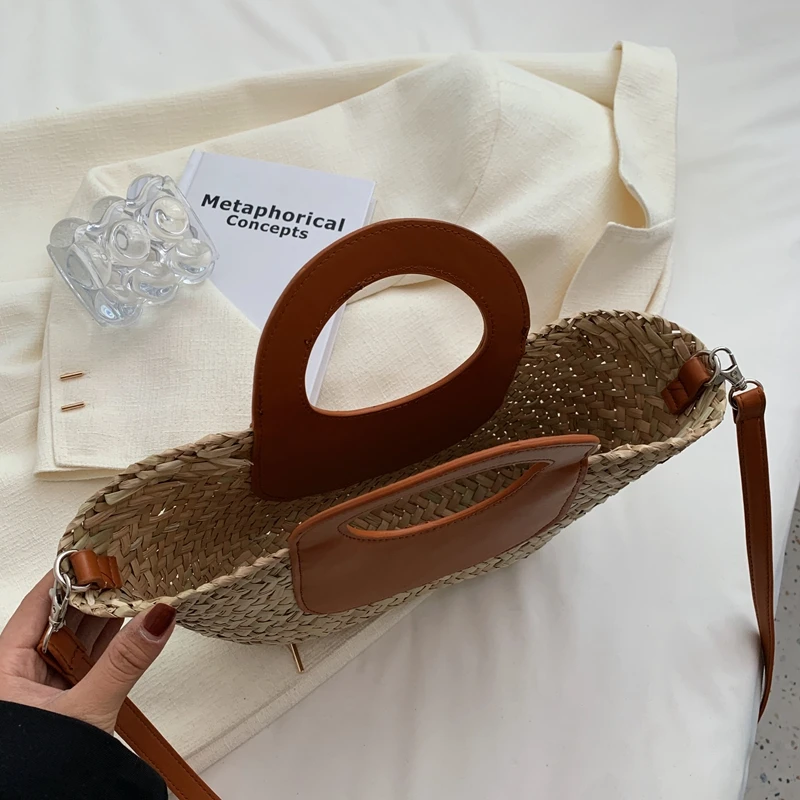 Соломенная Сумка на плечо для женщин Модный богемный пляжный саквояж отпуска