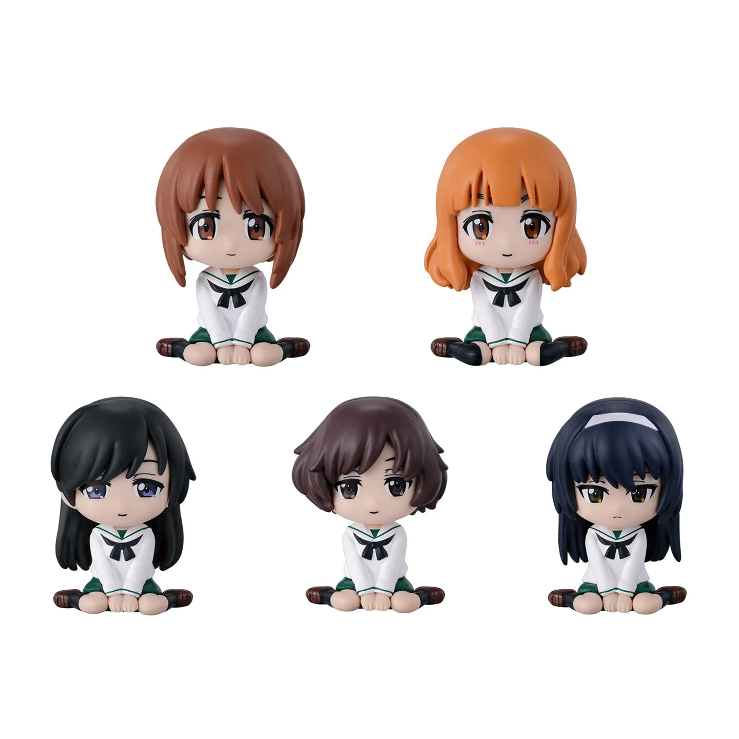 Коллекционная аниме-фигурка Bandai: Girls Und Panzer — Михо, Саори, Юкари, Мако (сидящие девушки, обнимающиеся на коленях) для настольного декора (art.: 3920da166555f) - 3920da166555f