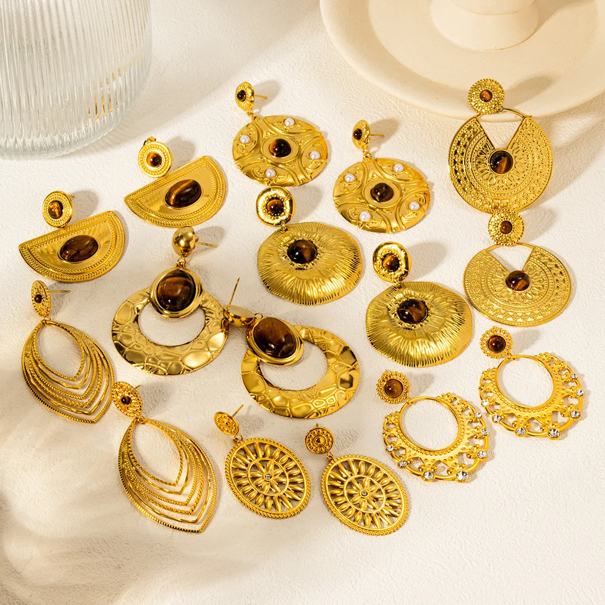 Висячие серьги HangZhi из натурального камня в богемном стиле коричневый камень