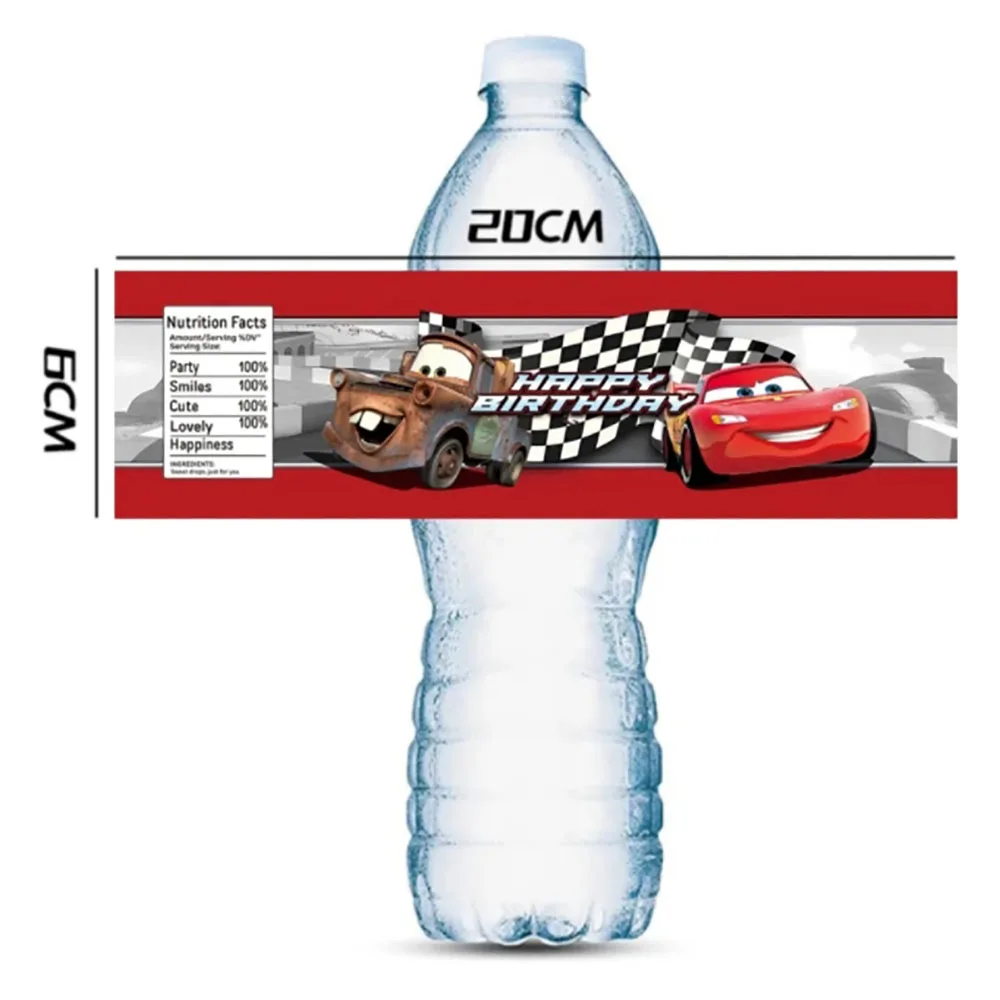 

Этикетки для бутылок с водой с изображением автомобиля Диснея, товары для вечеринок, украшения на день рождения с молниями Маккуин, наклейки для мальчиков и девочек, вечерние на детский душ
