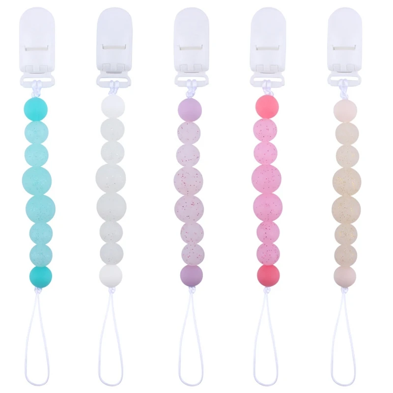 

Pacifier Clips for Boys Silicone Teething Beads Clip Holder Baby Newborn Soothie Teethers Toys for Christmas Shower Gift G2AE