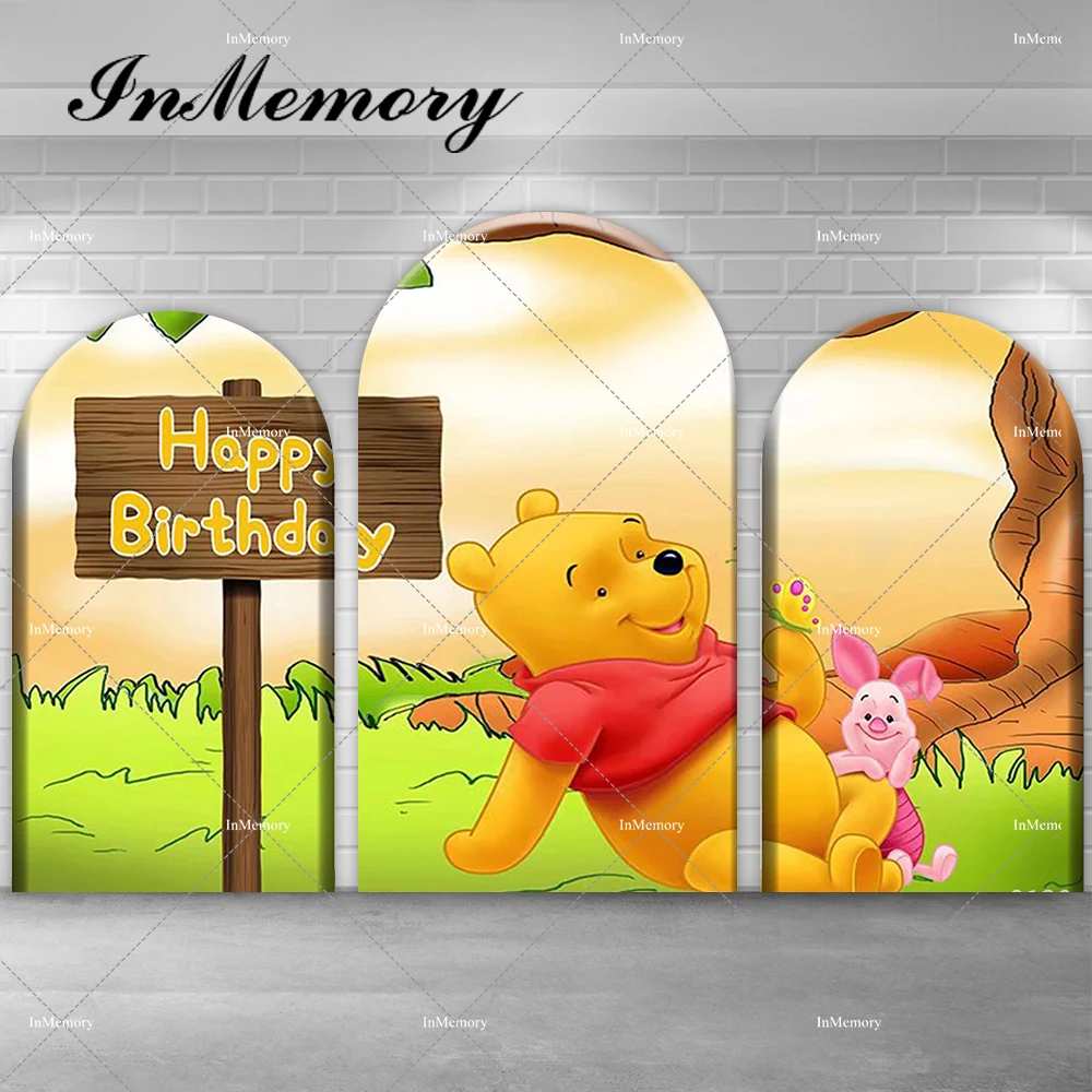 

Winnie The Pooh Chiara Arch Backdrop Cover Cartoon Pig Kids Baby Shower Newborn 1st Birthday Party Arched Wall Background