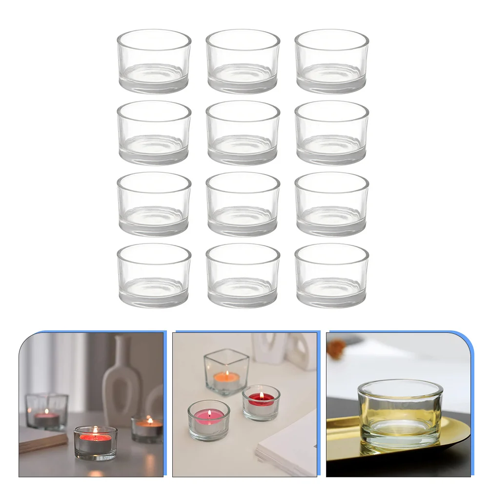 

12pcs Cups Glass Tealight Cup Glass Stand Aromatherapy Holder Tea Container
