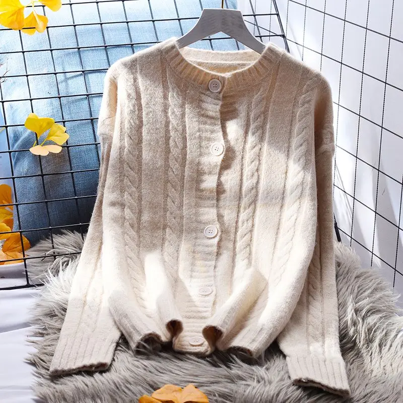 

Twist Solid Coats Jackets Sweet Spring Autumn Knitted Vintage Cardigan Fashion Woman Elegant Women's Sweaters 2023 Female D44